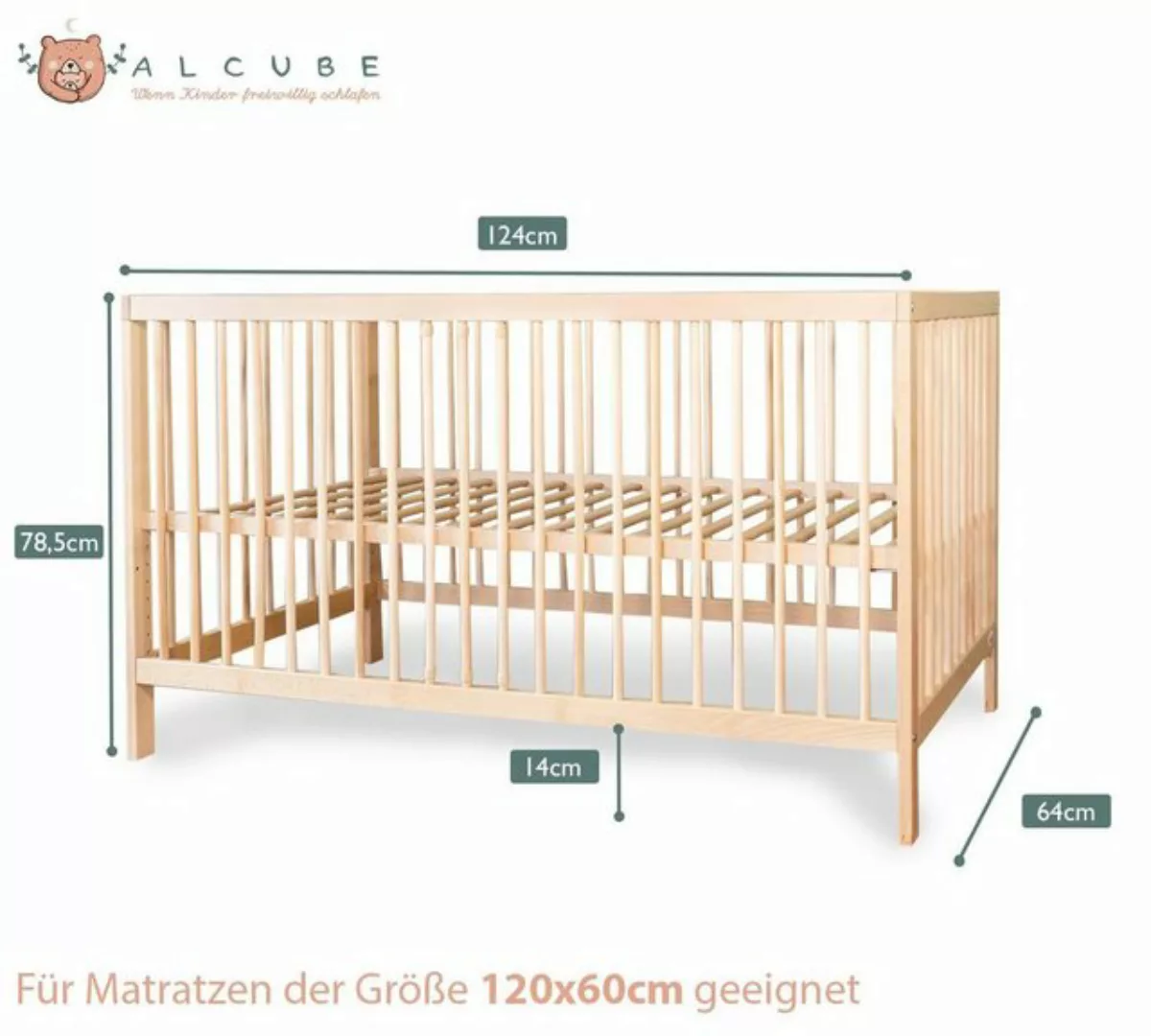Alcube Babybett TONI, Babybett 60x120 ohne Matratze aus Buchenholz I ohne S günstig online kaufen
