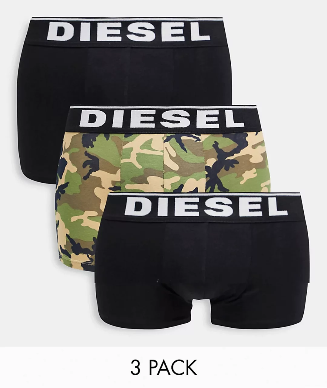 Diesel – Unterhosen mit Military-Muster in Schwarz/Khaki im 3er-Pack-Mehrfa günstig online kaufen