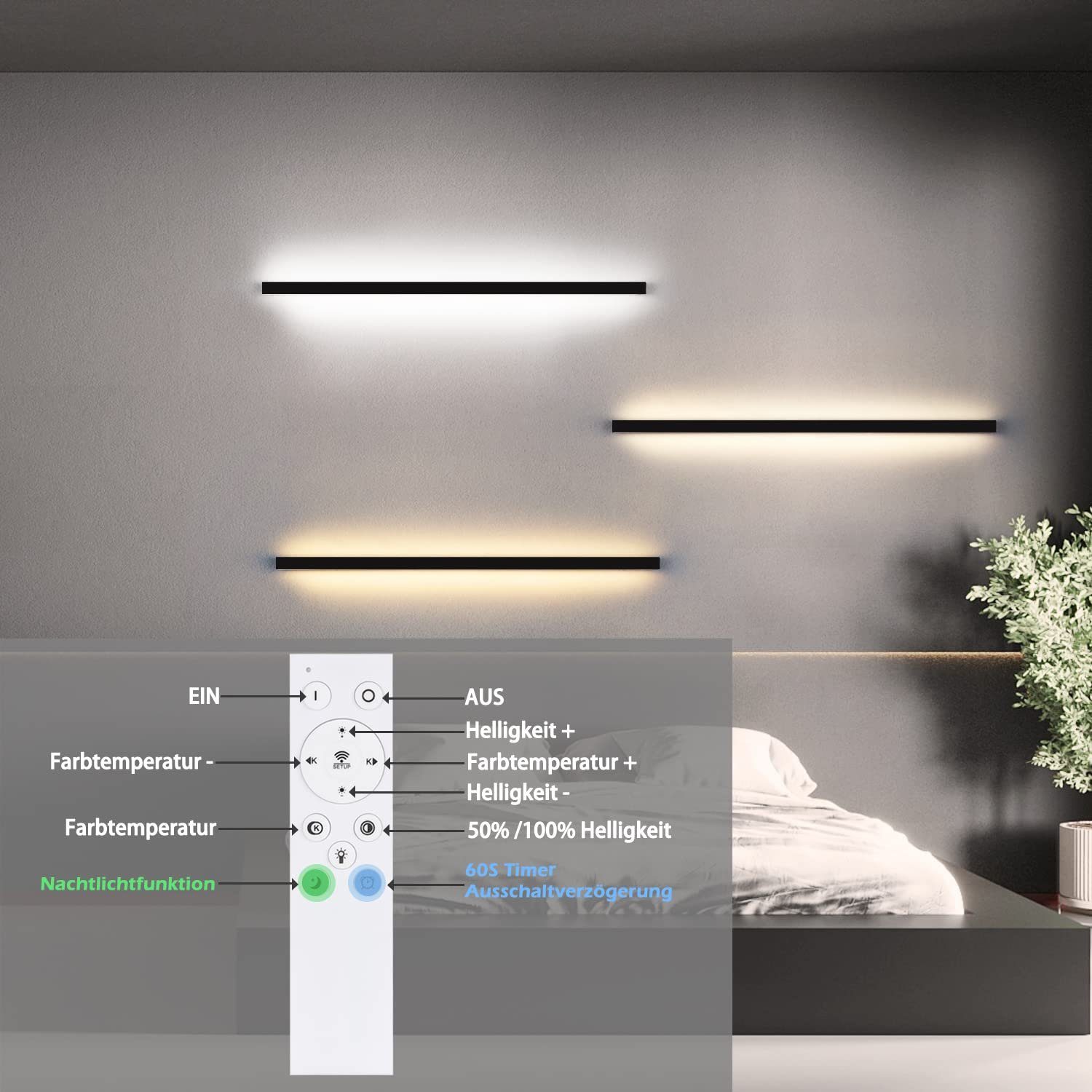 Nettlife LED Wandleuchte Dimmbar Schwarz Innen günstig online kaufen