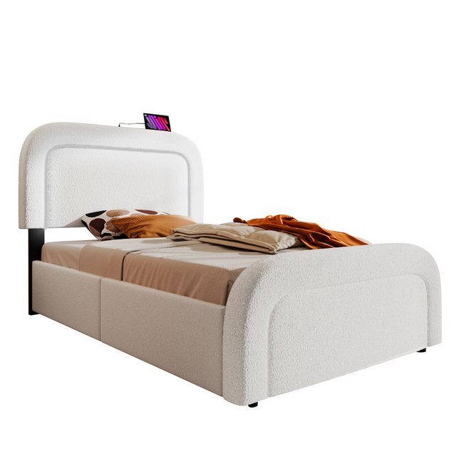 WISHDOR Polsterbett Doppelbett (LED Beleuchtung, Holzbett), 90x200cm Mit- M günstig online kaufen