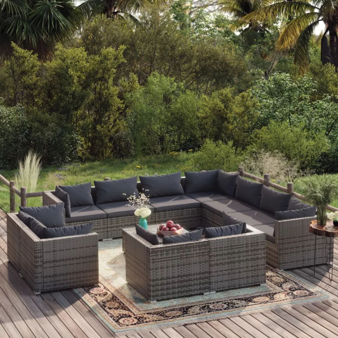 Vidaxl 12-tlg. Garten-lounge-set Mit Kissen Grau Poly Rattan günstig online kaufen