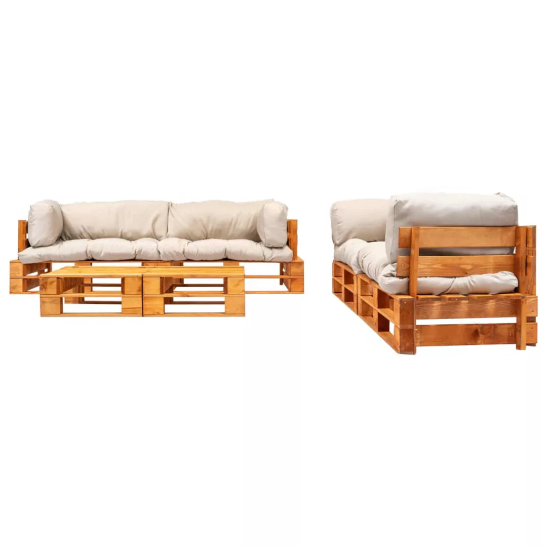 6-tlg. Garten-paletten-sofagarnitur Sandfarbige Kissen Holz günstig online kaufen