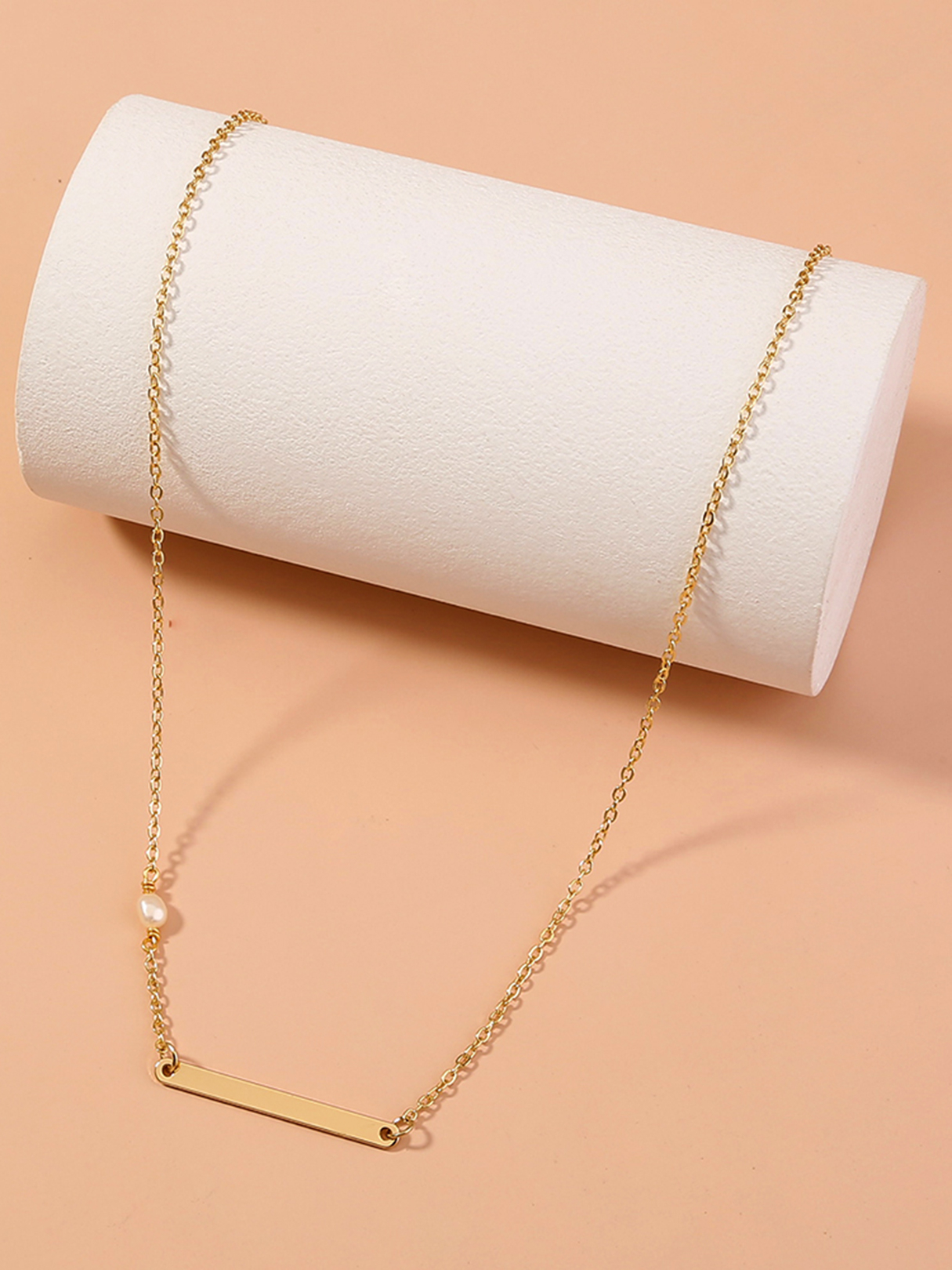 Gold einfache Kette Faux Pearl Decor Halskette günstig online kaufen
