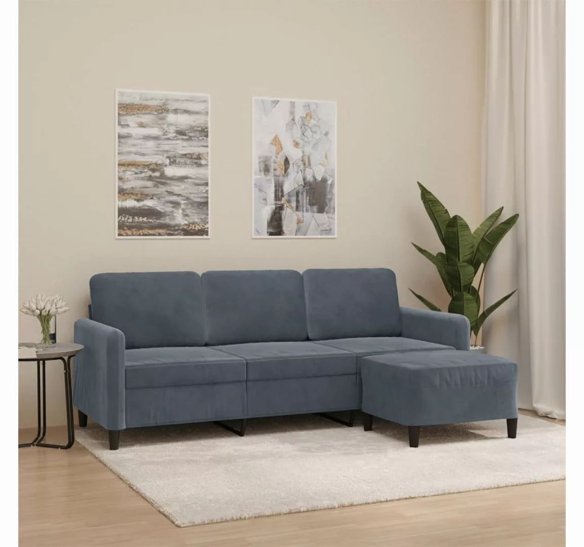 vidaXL Sofa 3-Sitzer-Sofa mit Hocker 180 cm Samt, Dunkelgrau günstig online kaufen