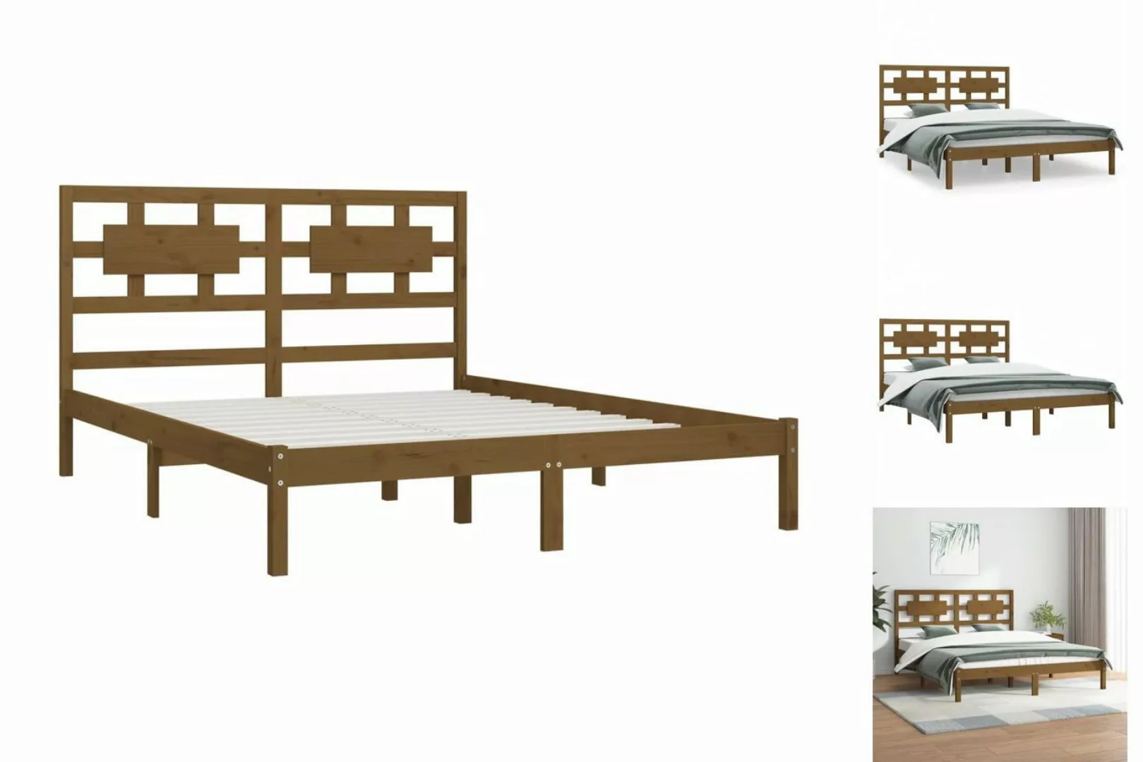 vidaXL Bettgestell Massivholzbett Honigbraun Kiefer 200x200 cm Bett Bettges günstig online kaufen