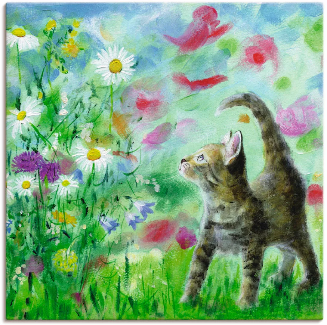 Artland Wandbild »Sommerwiese mit Kätzchen«, Haustiere, (1 St.) günstig online kaufen