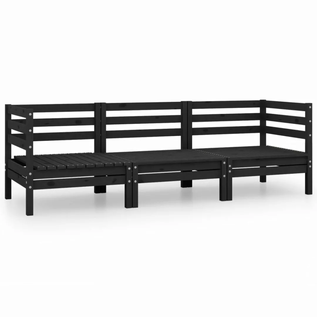 3-tlg. Garten-lounge-set Schwarz Massivholz Kiefer günstig online kaufen