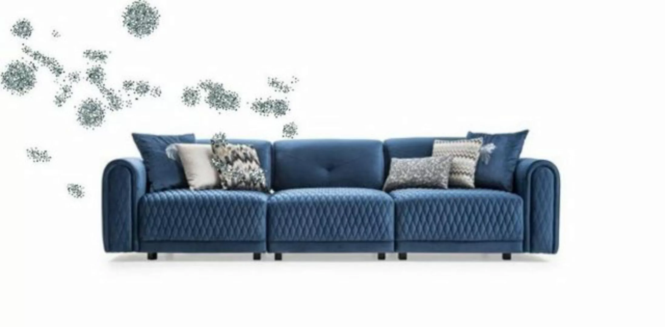 JVmoebel Sofa Sofa 4 Sitzer Wohnzimmer Modernes Design Blau Sofas Leder Cou günstig online kaufen