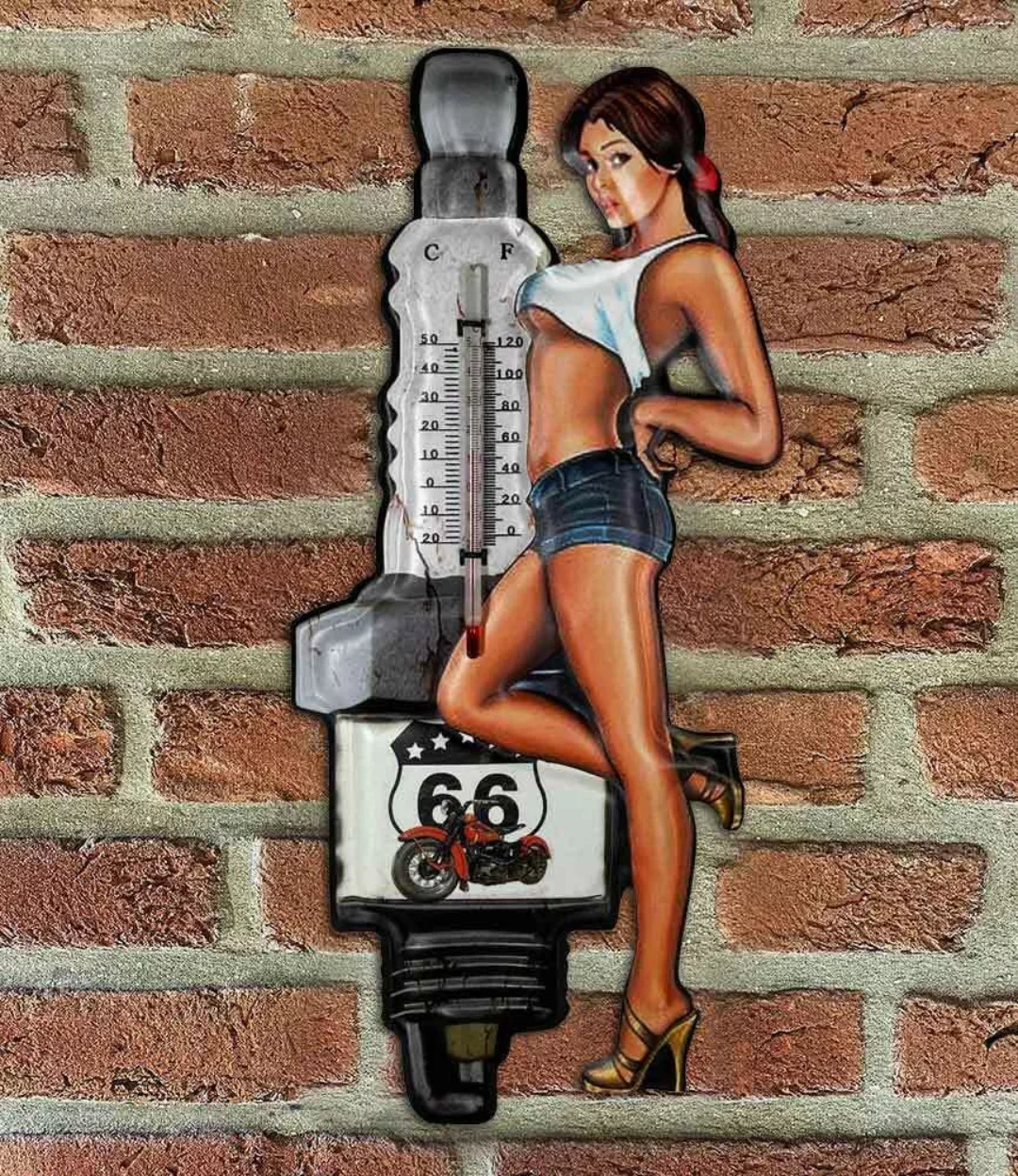 Wandthermometer ROUTE 66 Pin-Up Girl Vintage-Stil Thermometer Nostalgie Ble günstig online kaufen