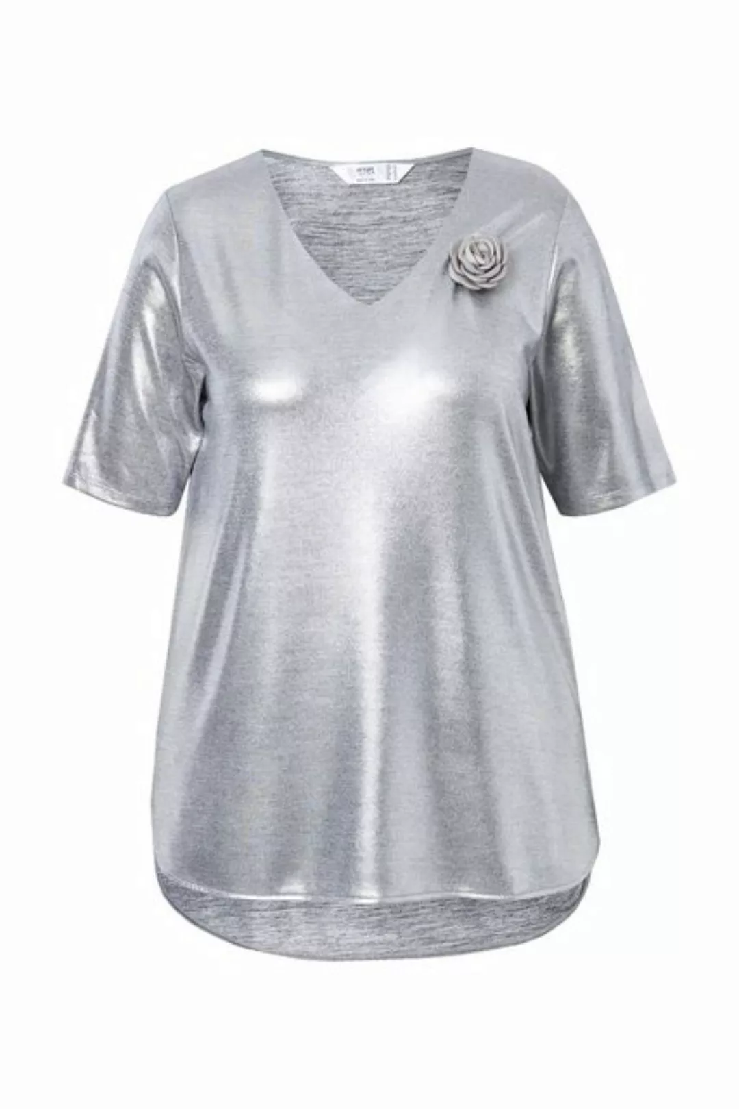 MIAMODA Rundhalsshirt T-Shirt mit Brosche A-Linie Glanz-Jersey günstig online kaufen