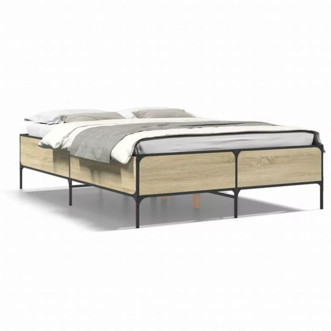 vidaXL Bett Bettgestell Räuchereiche 135x190 cm Holzwerkstoff und Metall günstig online kaufen