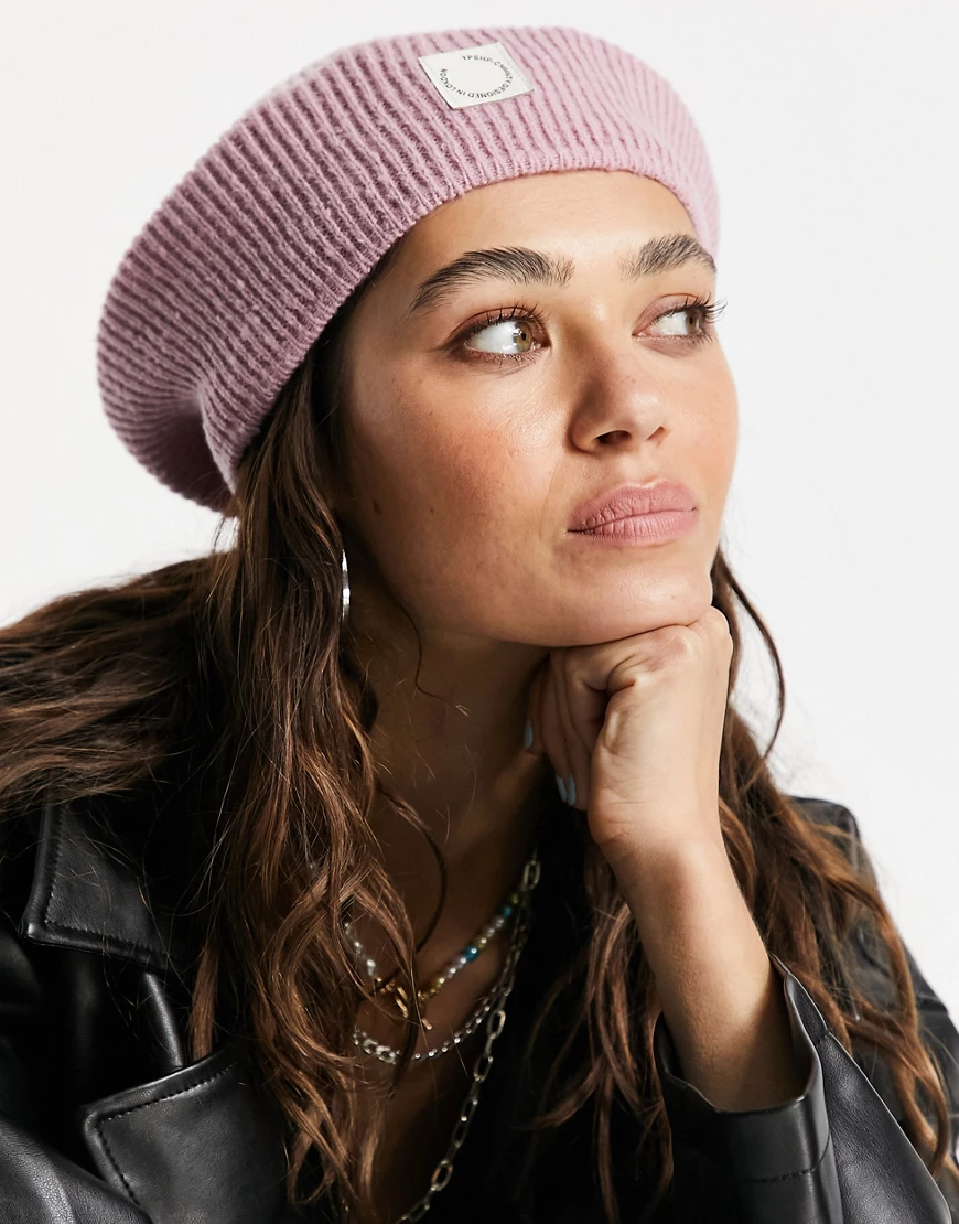 Topshop – Gerippte Strickmütze aus recyceltem Material in Rosa günstig online kaufen