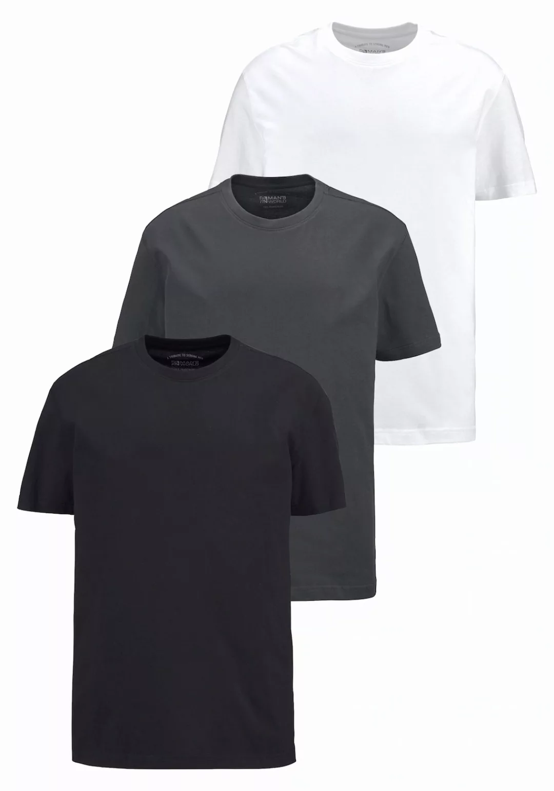 Mans World T-Shirt, Kurzarm, normale Passform, aus Baumwolle, im 3er-Pack günstig online kaufen