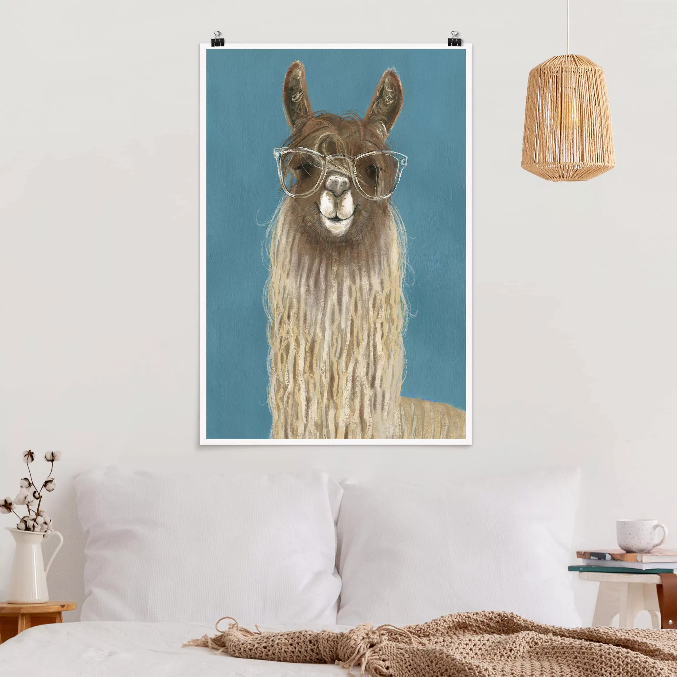 Poster Tiere - Hochformat Lama mit Brille III günstig online kaufen
