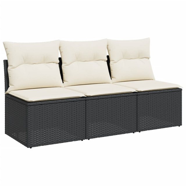 vidaXL Loungesofa Gartensofa mit Kissen 3-Sitzer Schwarz Poly Rattan, 1 Tei günstig online kaufen