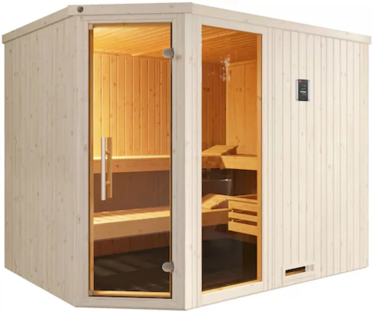 Weka Elementsauna Varberg Trend 4 Weiß Sparset 9 kW Kompakt Glastür/Fenster günstig online kaufen