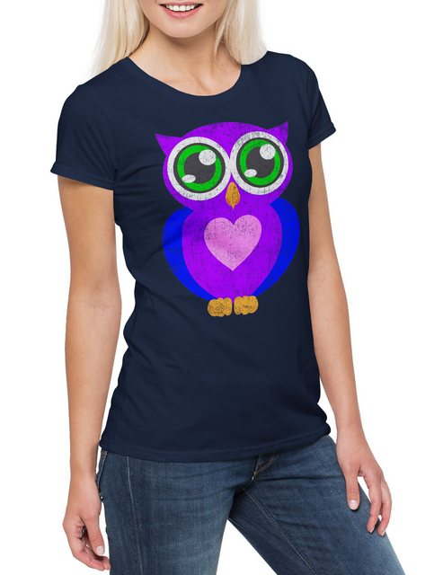 Urban Backwoods Print-Shirt Comic Owl Damen T-Shirt Eule Cartoon Cute Hipst günstig online kaufen