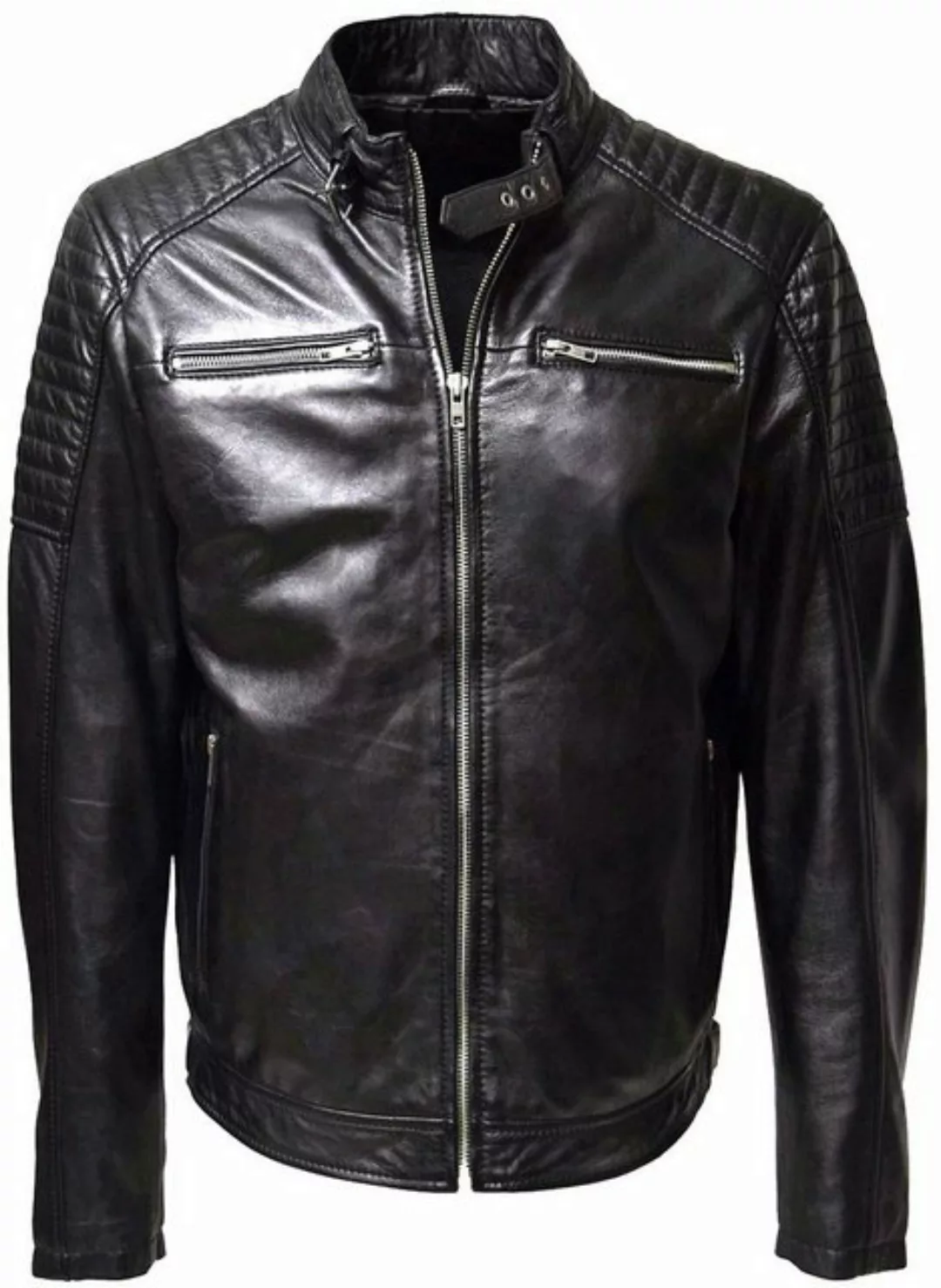 Zimmert Leather Lederjacke Gunn stehkragen, washed, Schwarz, gesteppt, weic günstig online kaufen