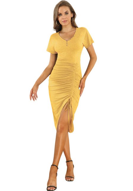 Mayou Partykleid Damen Kurzärmeliges Bodycon-Kleid mit seitlichem Kordelzug günstig online kaufen