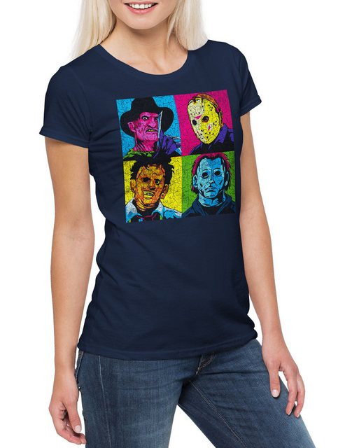 Urban Backwoods Print-Shirt Pop Art Horror Faces Damen T-Shirt Bates Jason günstig online kaufen