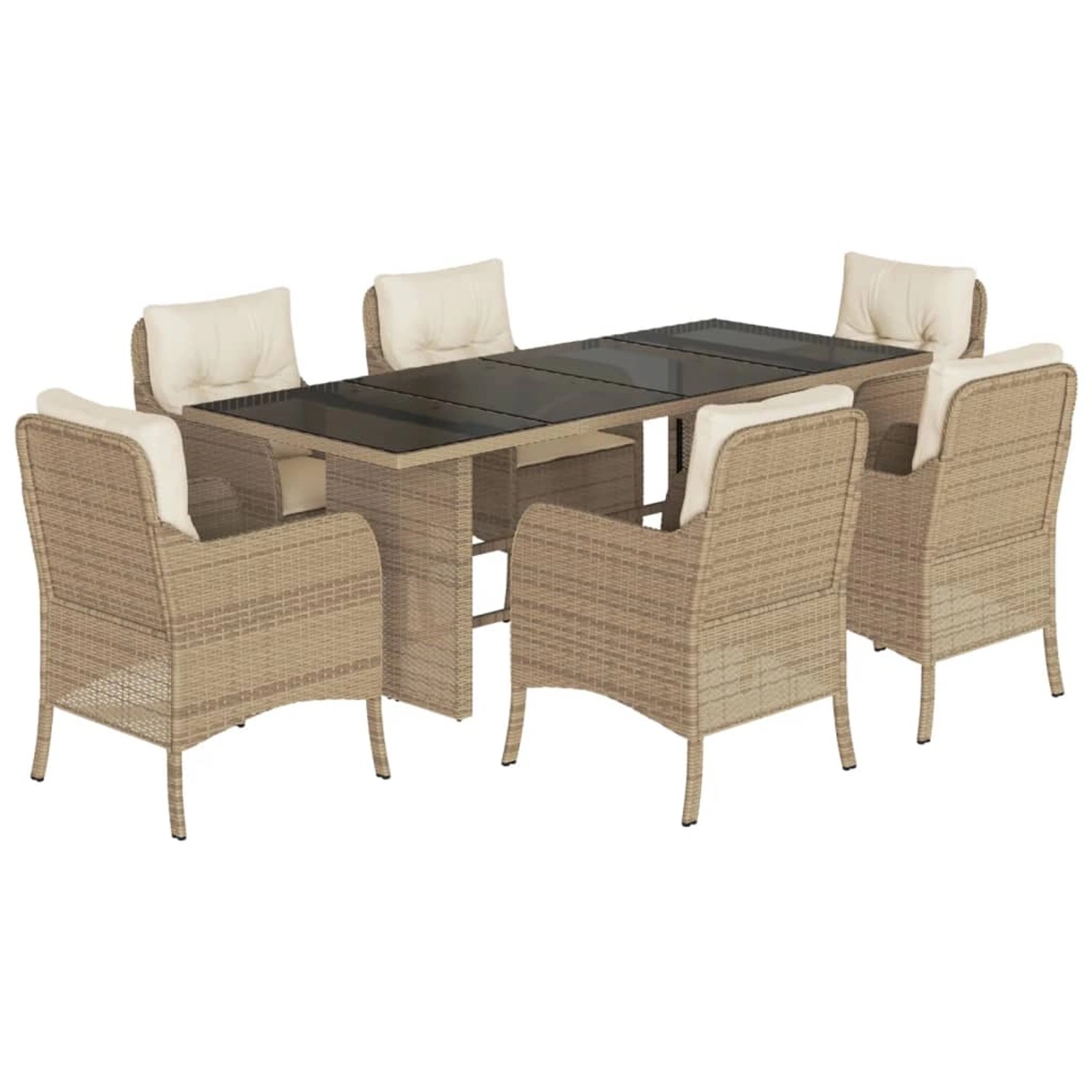 vidaXL 7-Tlg Garten-Essgruppe mit Kissen Beige Poly Rattan 3211886 günstig online kaufen
