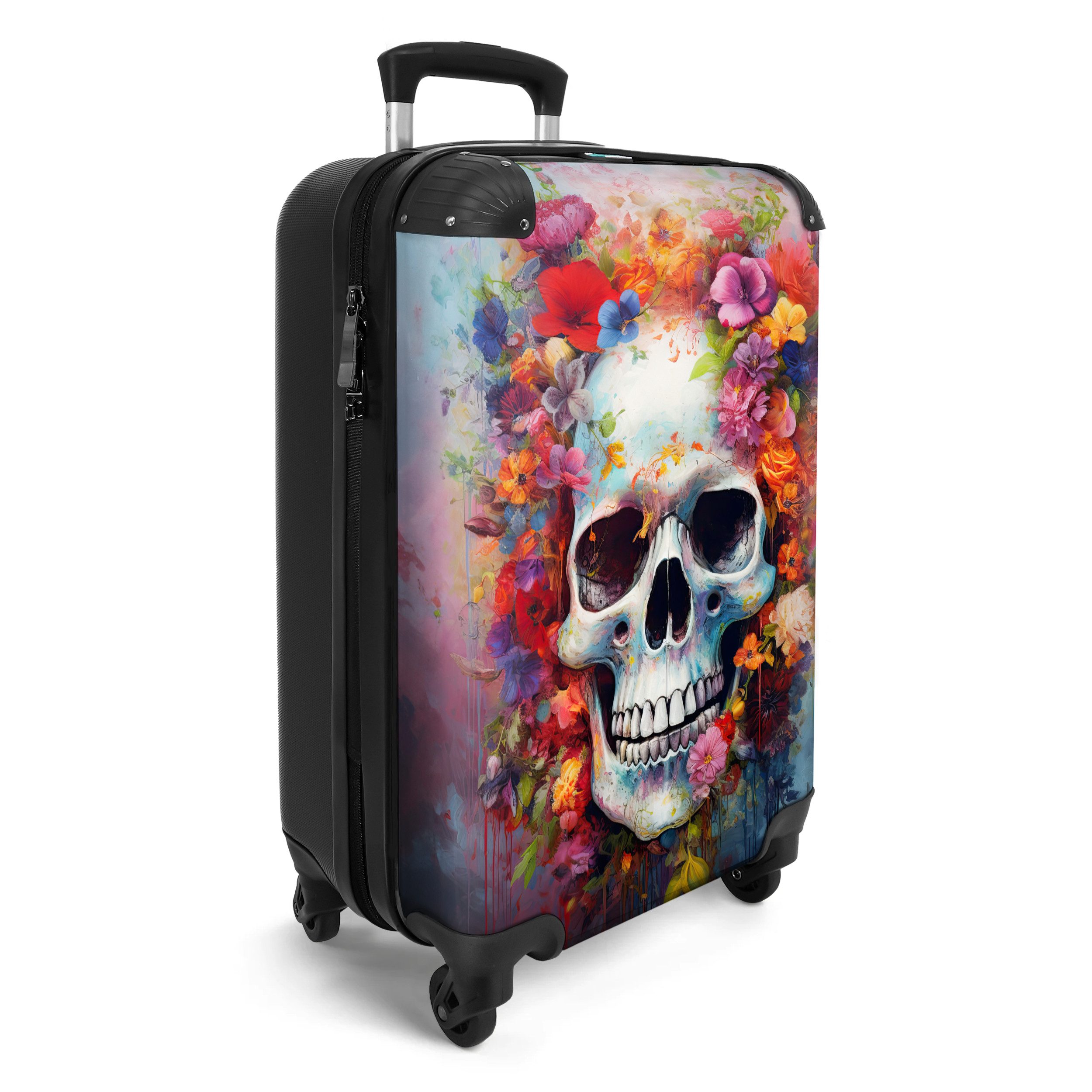 NoBoringSuitcases.com© Hartschalen-Trolley Totenkopf - Blumen - günstig online kaufen