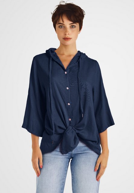 PEKIVESSA Longbluse Bluse mit Kapuze in Leinenstruktur günstig online kaufen