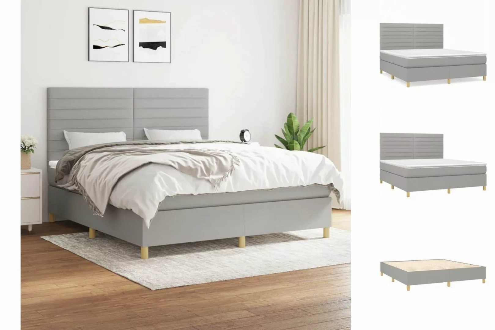 vidaXL Bettgestell Boxspringbett mit Matratze Hellgrau 160x200 cm Stoff Bet günstig online kaufen