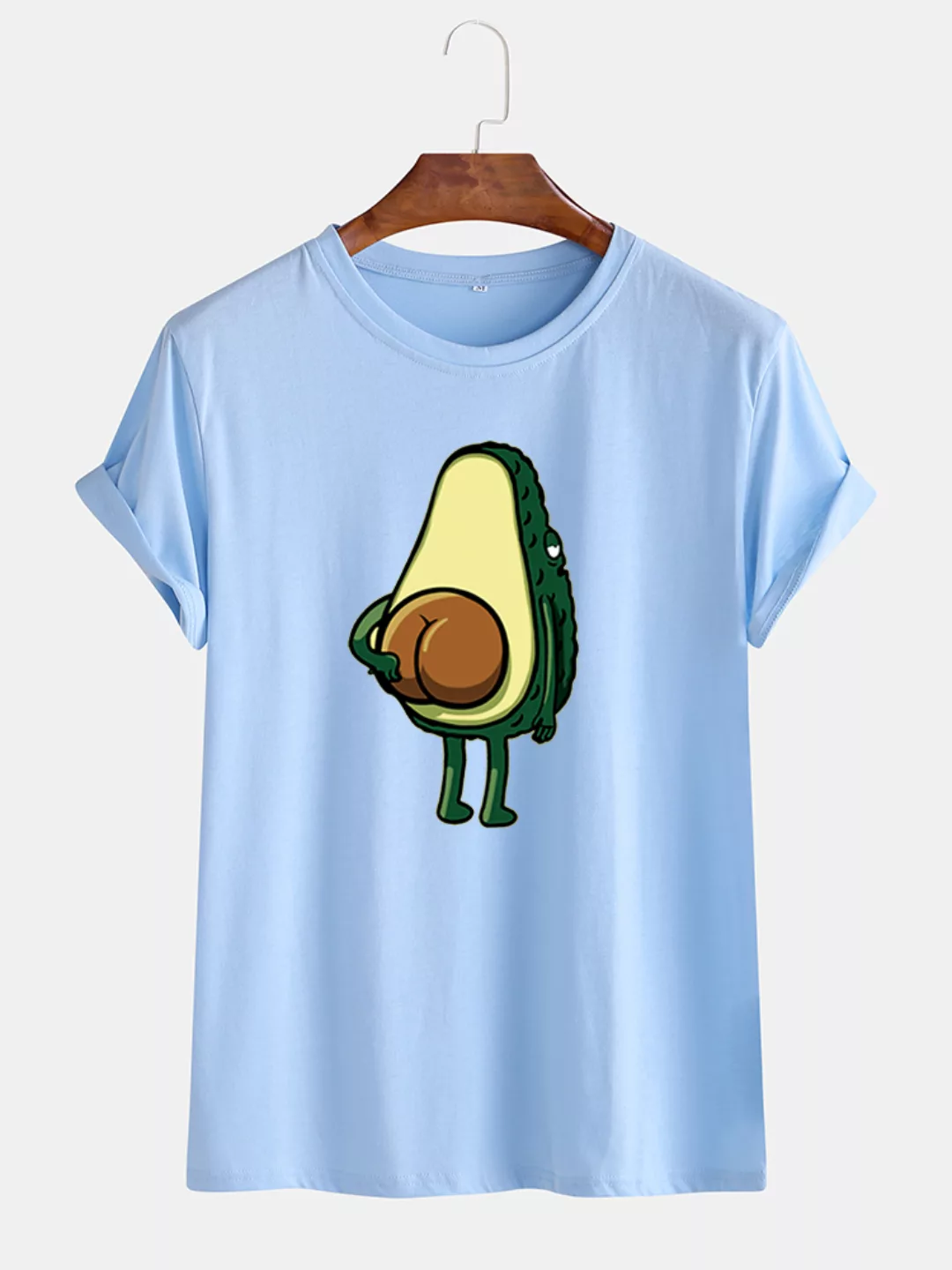 Lustiges Cartoon-Avocado-bedrucktes lässiges Kurzarm-T-Shirt mit O-Ausschni günstig online kaufen