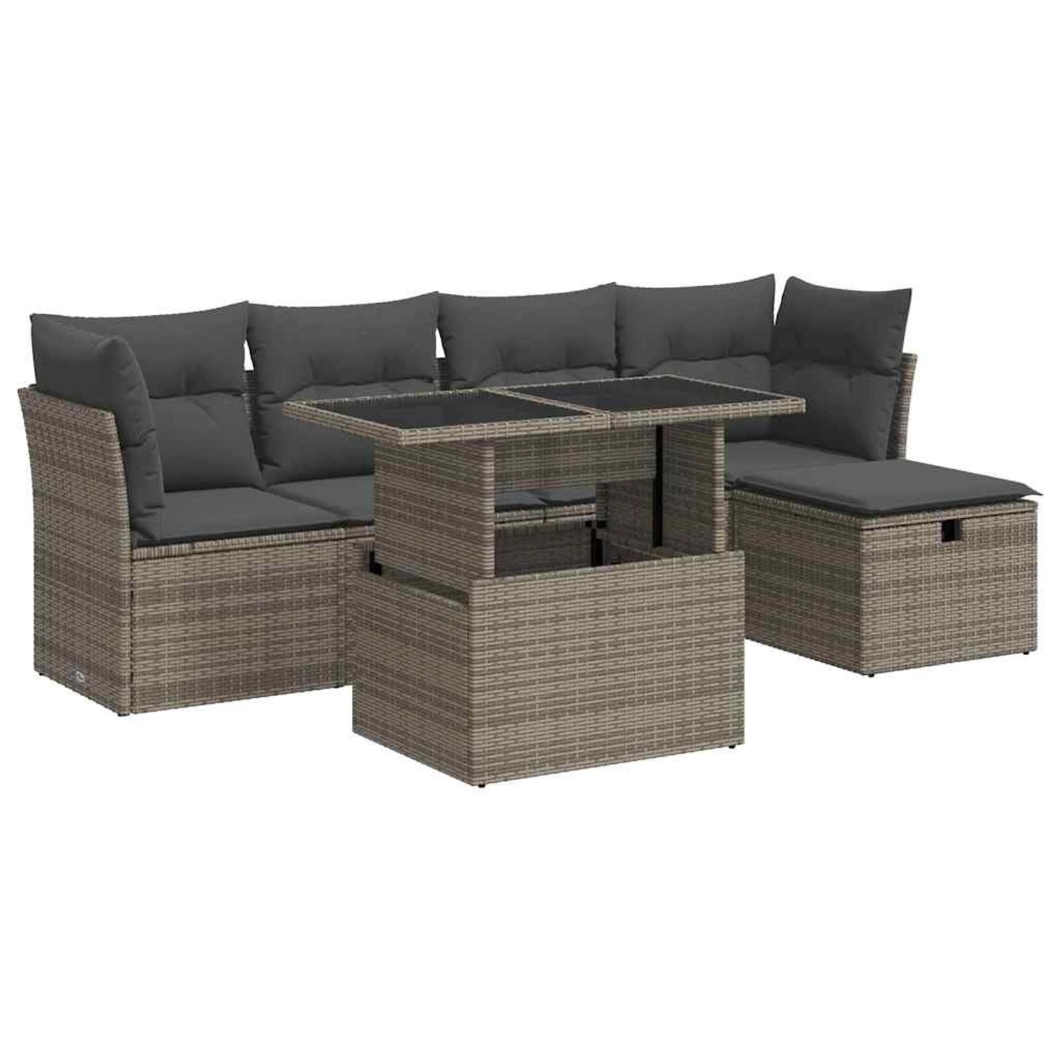 vidaXL 6-Tlg Garten-Sofagarnitur mit Kissen Grau Poly Rattan 3327770 günstig online kaufen