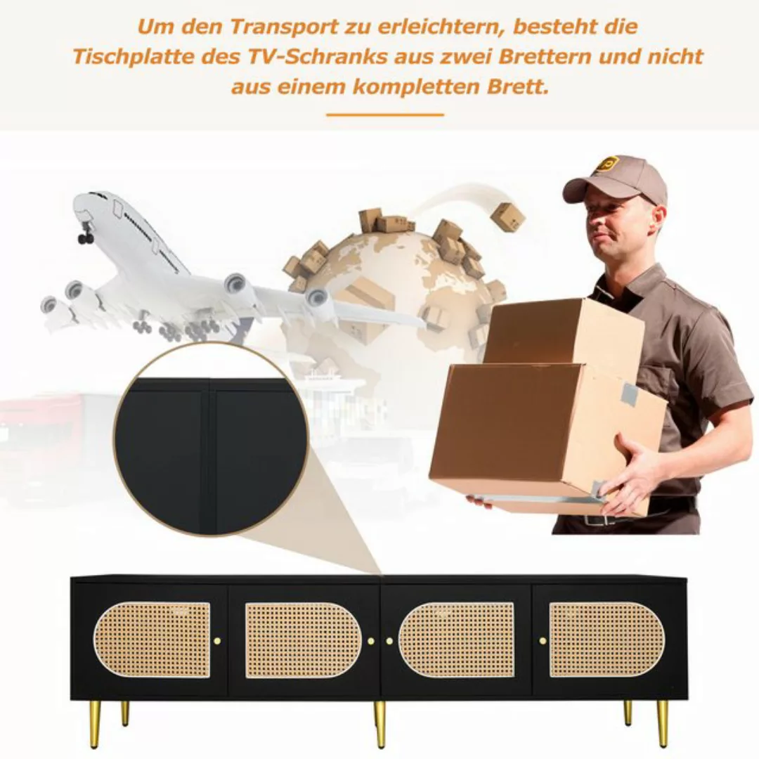 KoDise TV-Schrank Mit 4 Rattantüren, Verstellbarem Regal und Kabelmanagemen günstig online kaufen