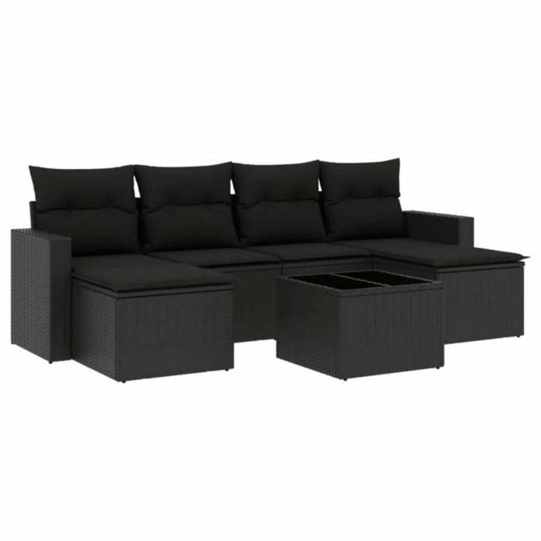 vidaXL Sofaelement 7-tlg. Garten-Sofagarnitur mit Kissen Schwarz Poly Ratta günstig online kaufen