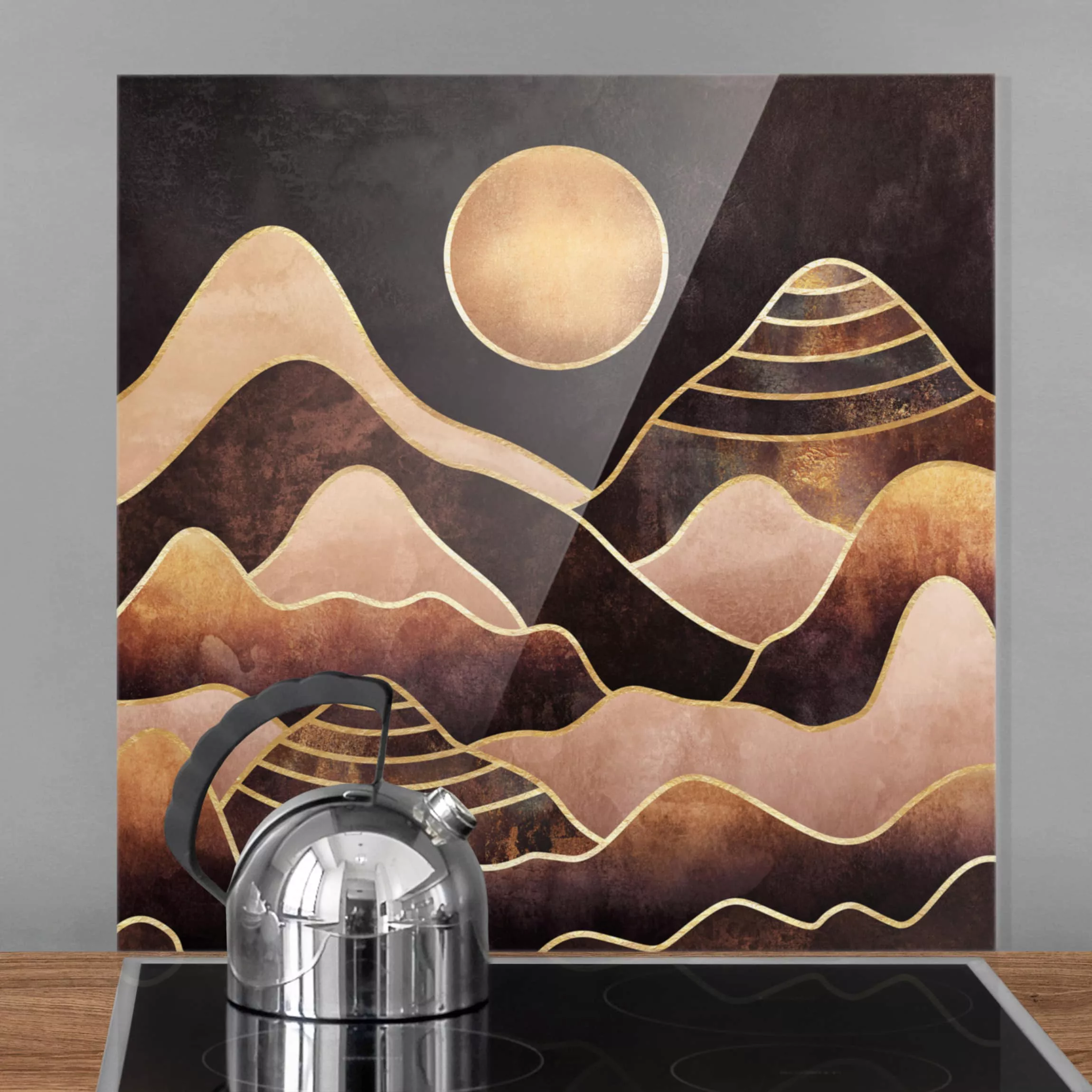 Spritzschutz Goldene Sonne abstrakte Berge günstig online kaufen