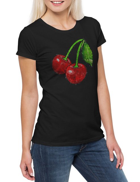 Urban Backwoods Print-Shirt Oldschool Cherries Vintage Logo I Damen T-Shirt günstig online kaufen