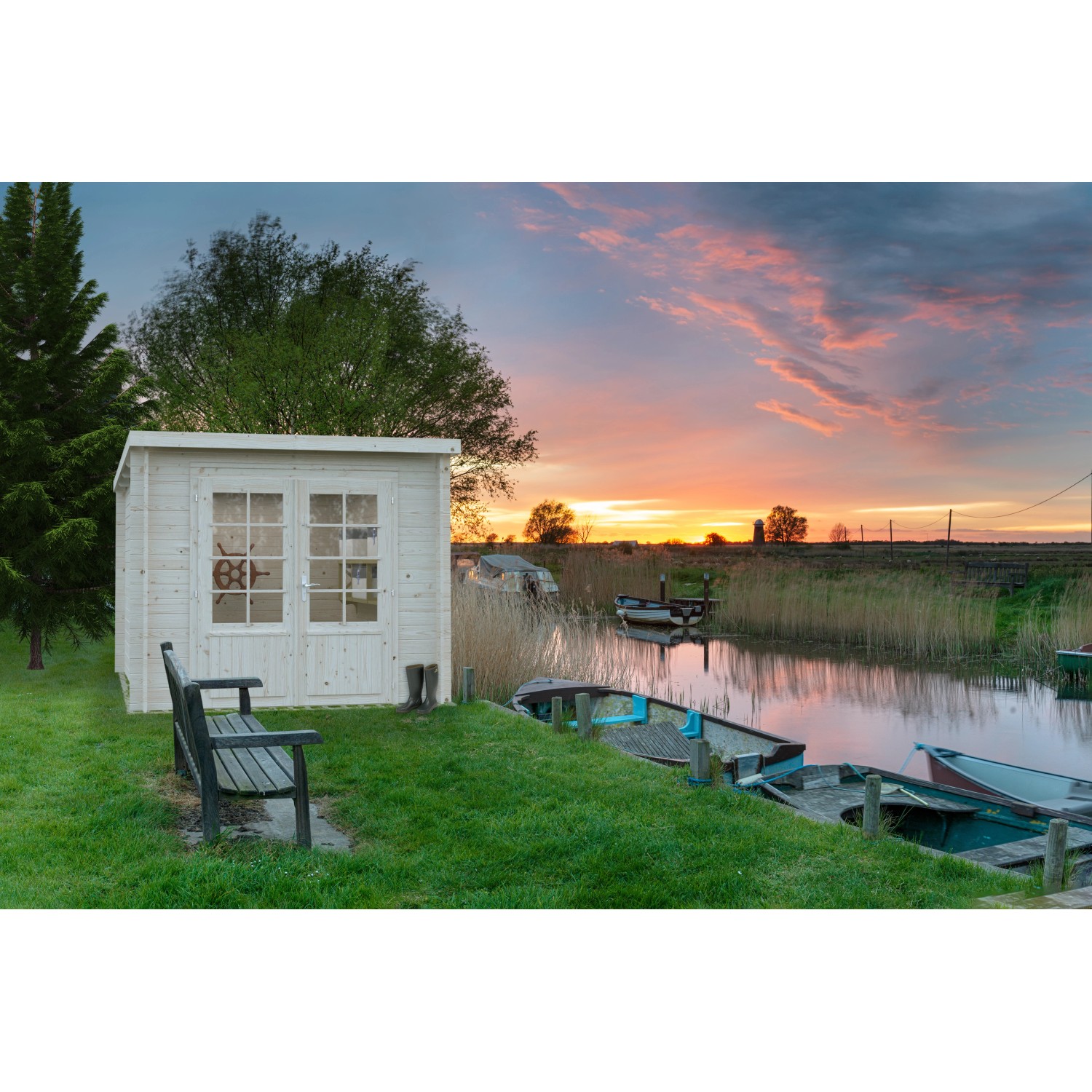 Palmako Gartenhaus Ella 240 x 300 cm Lackiert Grau-Weiß FSC® günstig online kaufen