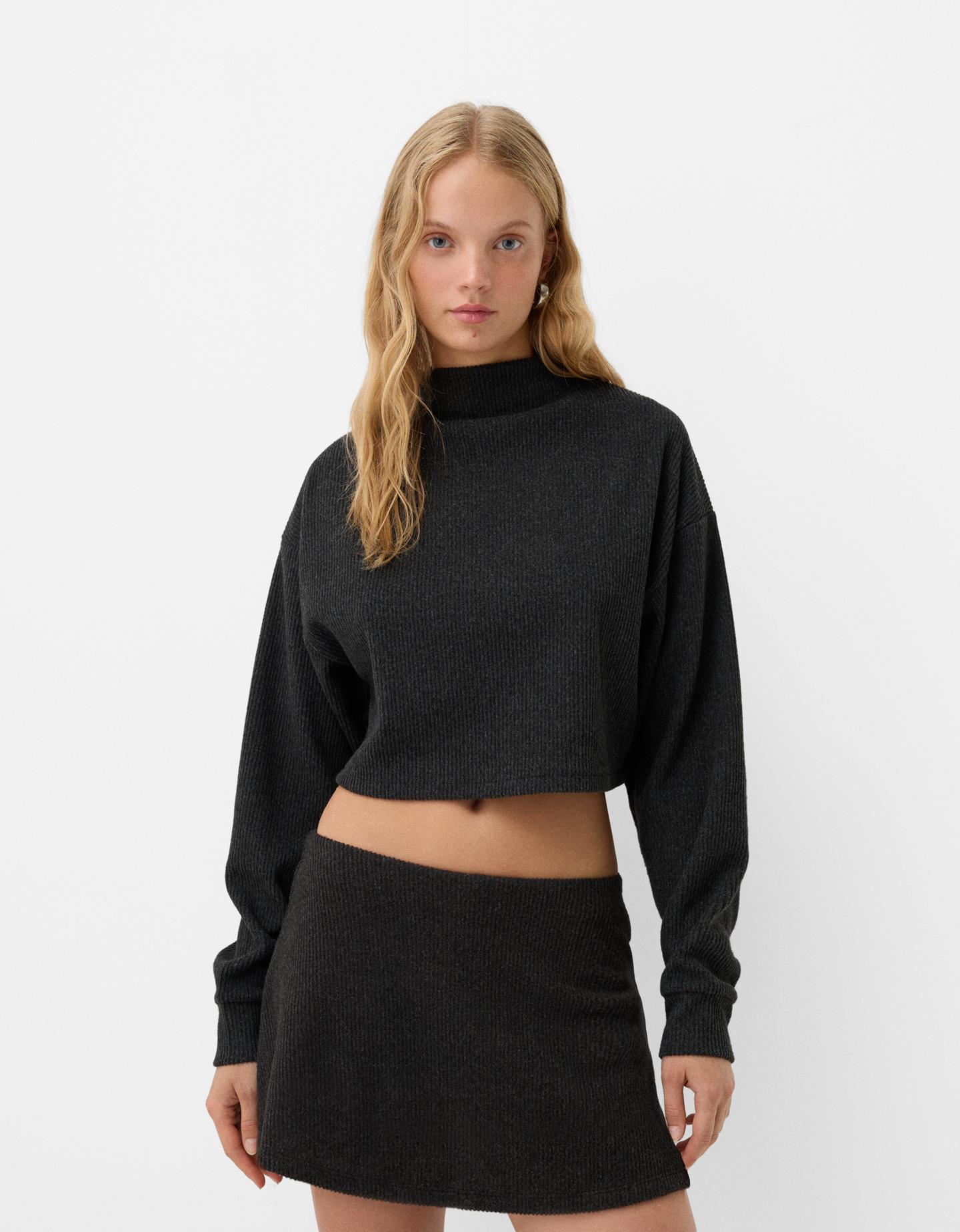 Bershka Soft-Touch-Minirock Damen Xl Dunkelgrau günstig online kaufen