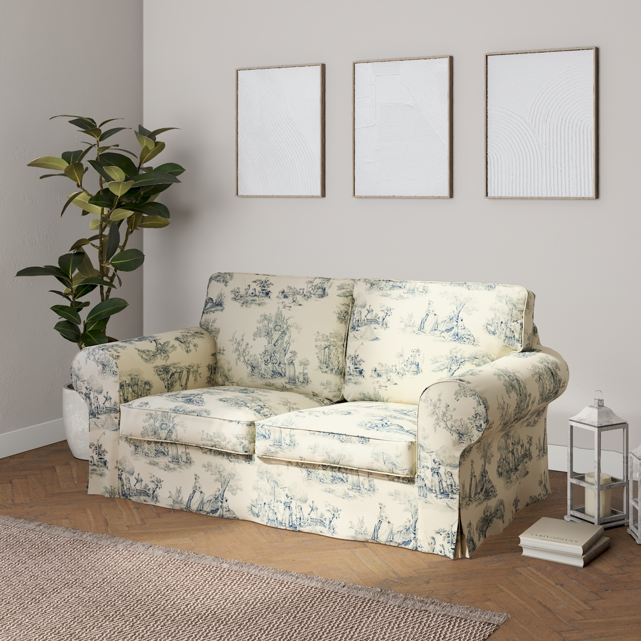 Bezug für Ektorp 2-Sitzer Schlafsofa ALTES Modell, creme- blau, Sofabezug E günstig online kaufen