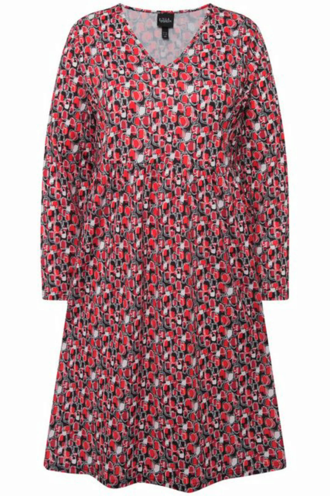 Ulla Popken Sommerkleid Kleid kurz Jersey mit Allover Print V-Ausschnitt günstig online kaufen