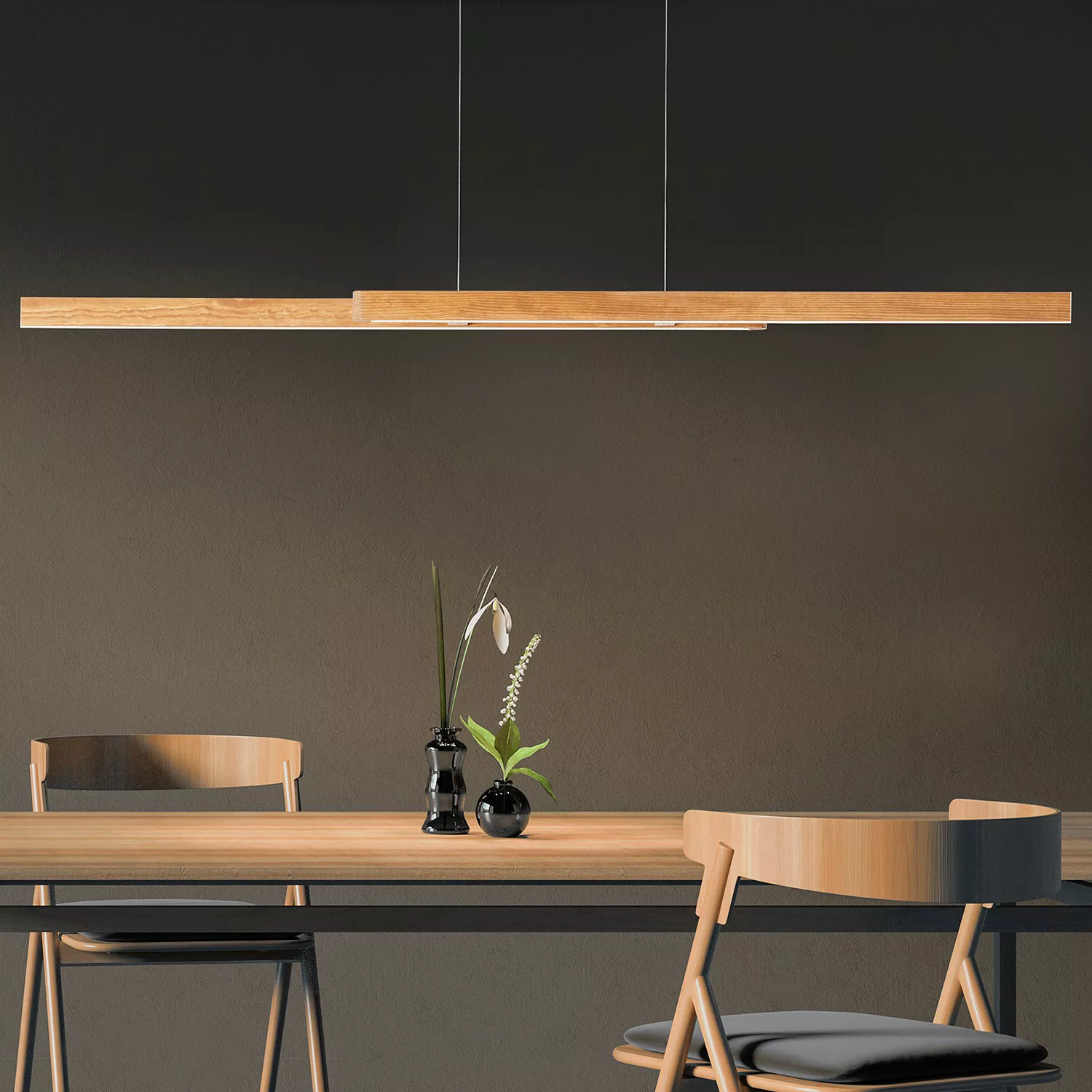 BRILLIANT AINARA LED Pendelleuchte 150 cm Holz / Metall Kiefer braun gebeiz günstig online kaufen