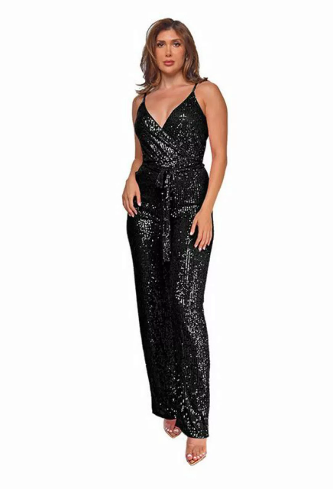 CHENIN 7/8-Overall Damen Jumpsuit mit ärmelloser Camisole Pailletten-Bund-O günstig online kaufen