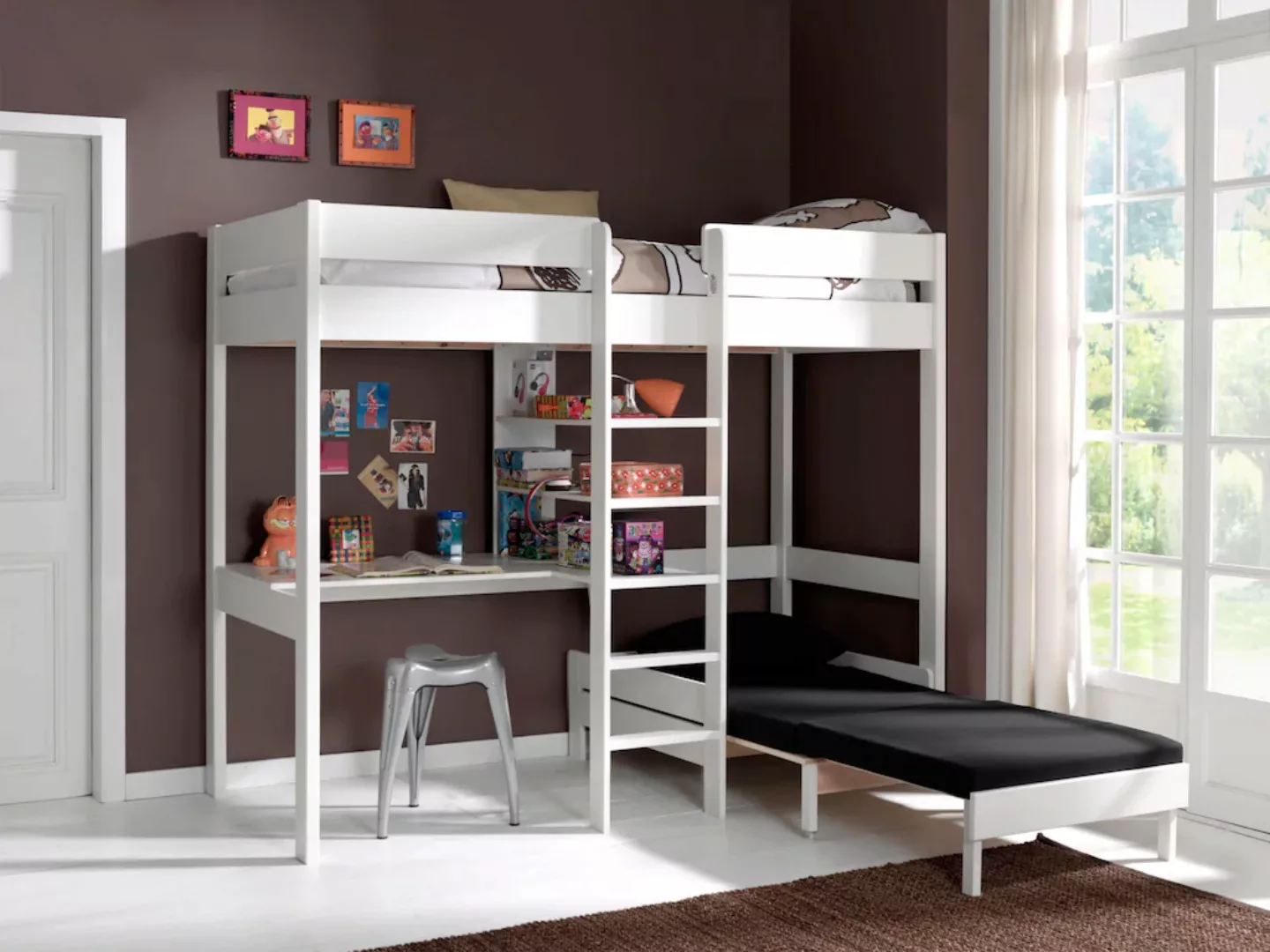 Hochbett Kinderzimmer PINOO-12 mit Schreibtischplatte und Sesselbett in Kie günstig online kaufen