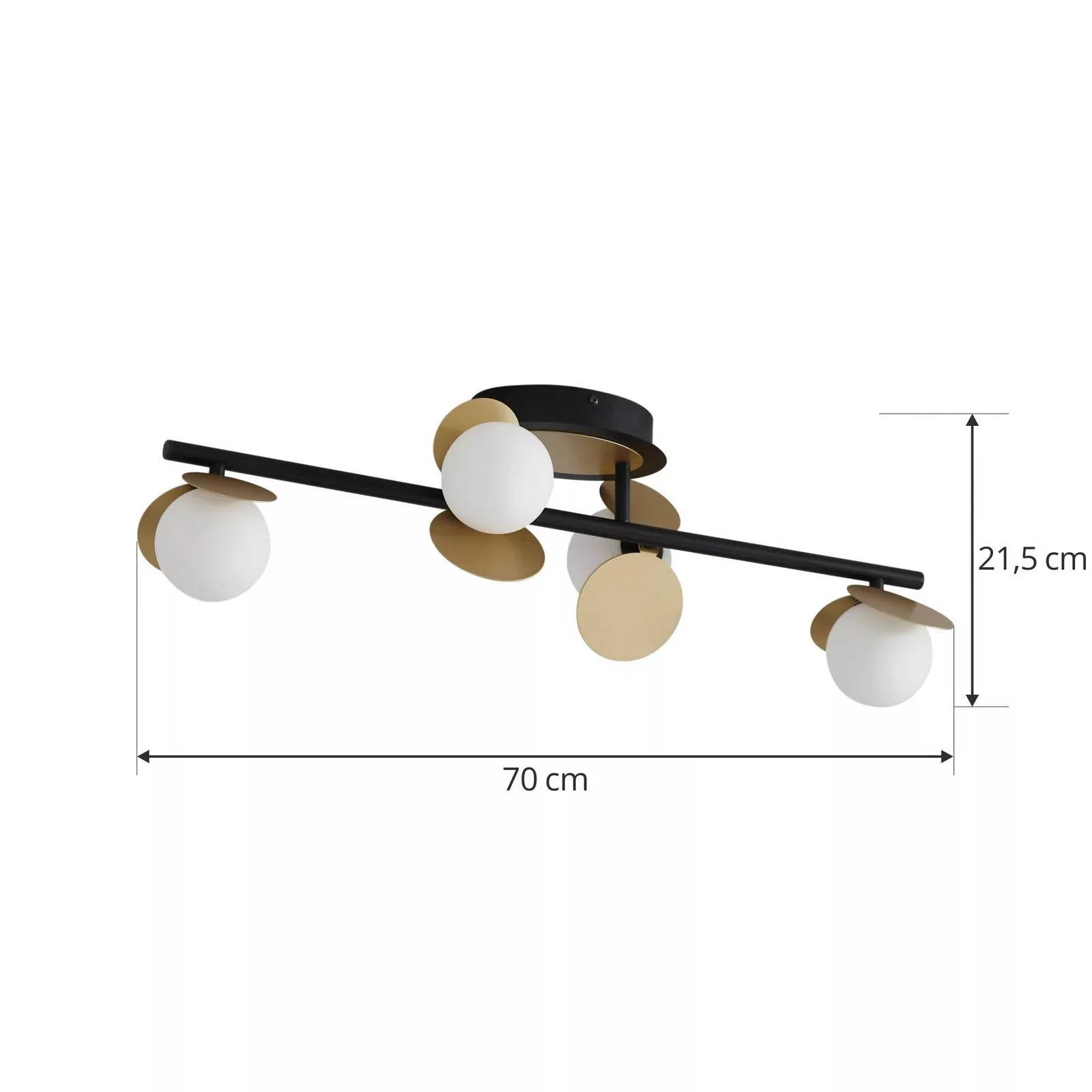 Lucande LED-Deckenlampe Pallo, 4-flg., schwarz/gold, Glas günstig online kaufen