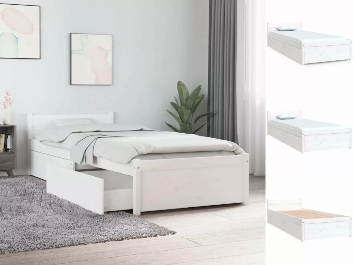vidaXL Bettgestell Bett mit Schubladen Weiß 75x190 cm 2FT6 Small Single Bet günstig online kaufen