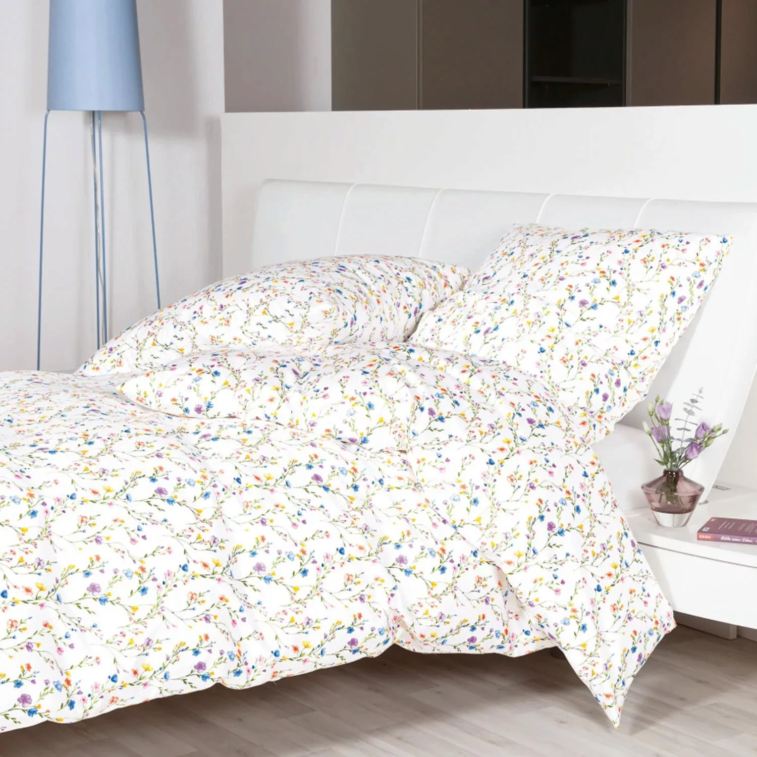 Janine Mako Satin Bettwäsche Palermo 31141-09 Weiß Bunt Blume 135x200 günstig online kaufen