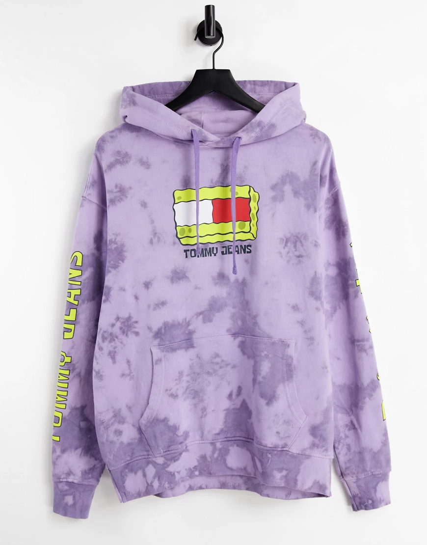 Tommy Jeans X SpongeBob – Unisex Kapuzenpullover mit Batikmuster in Lila günstig online kaufen