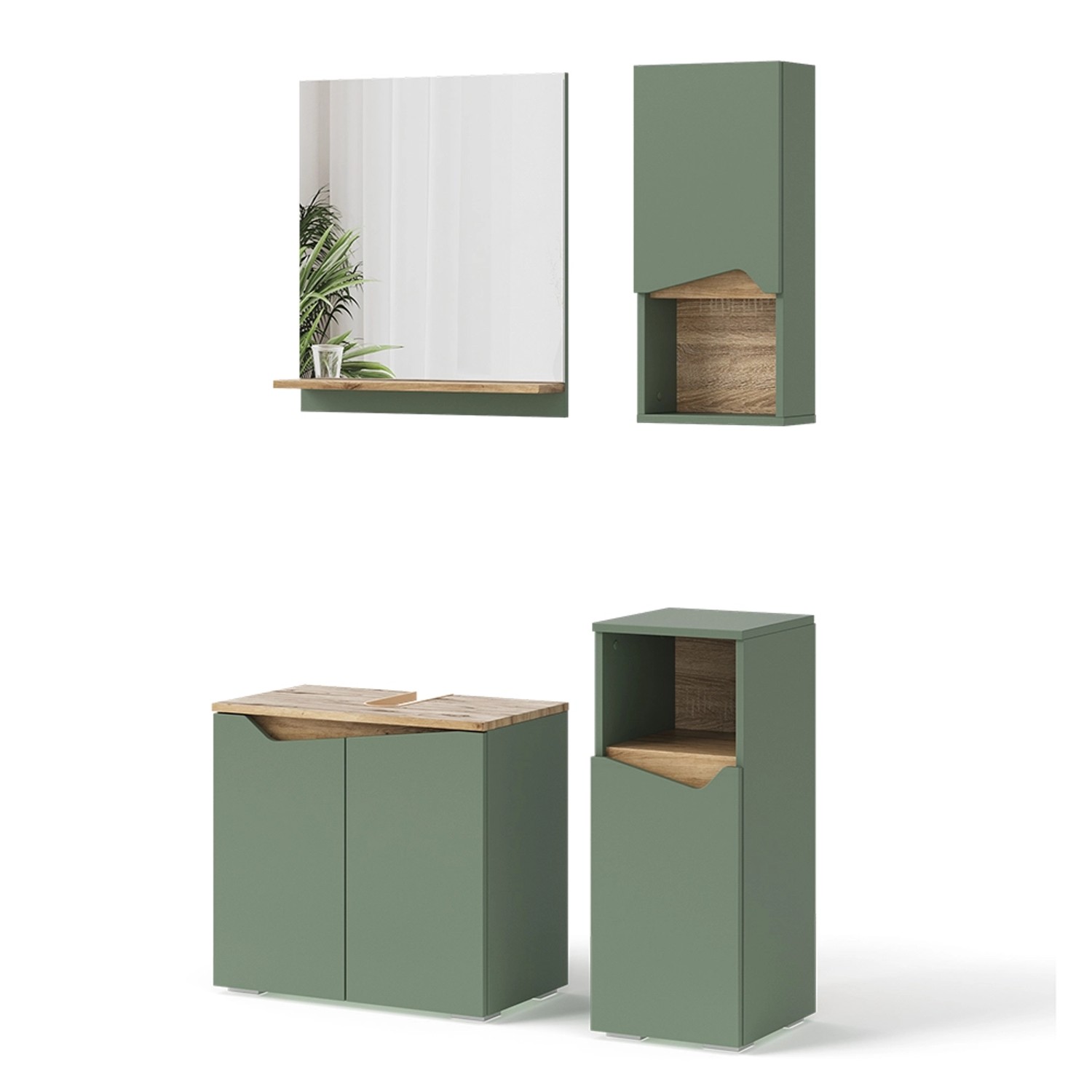 Vicco Badmöbel-Set Marelle Grün/Artisan 4 Teile günstig online kaufen