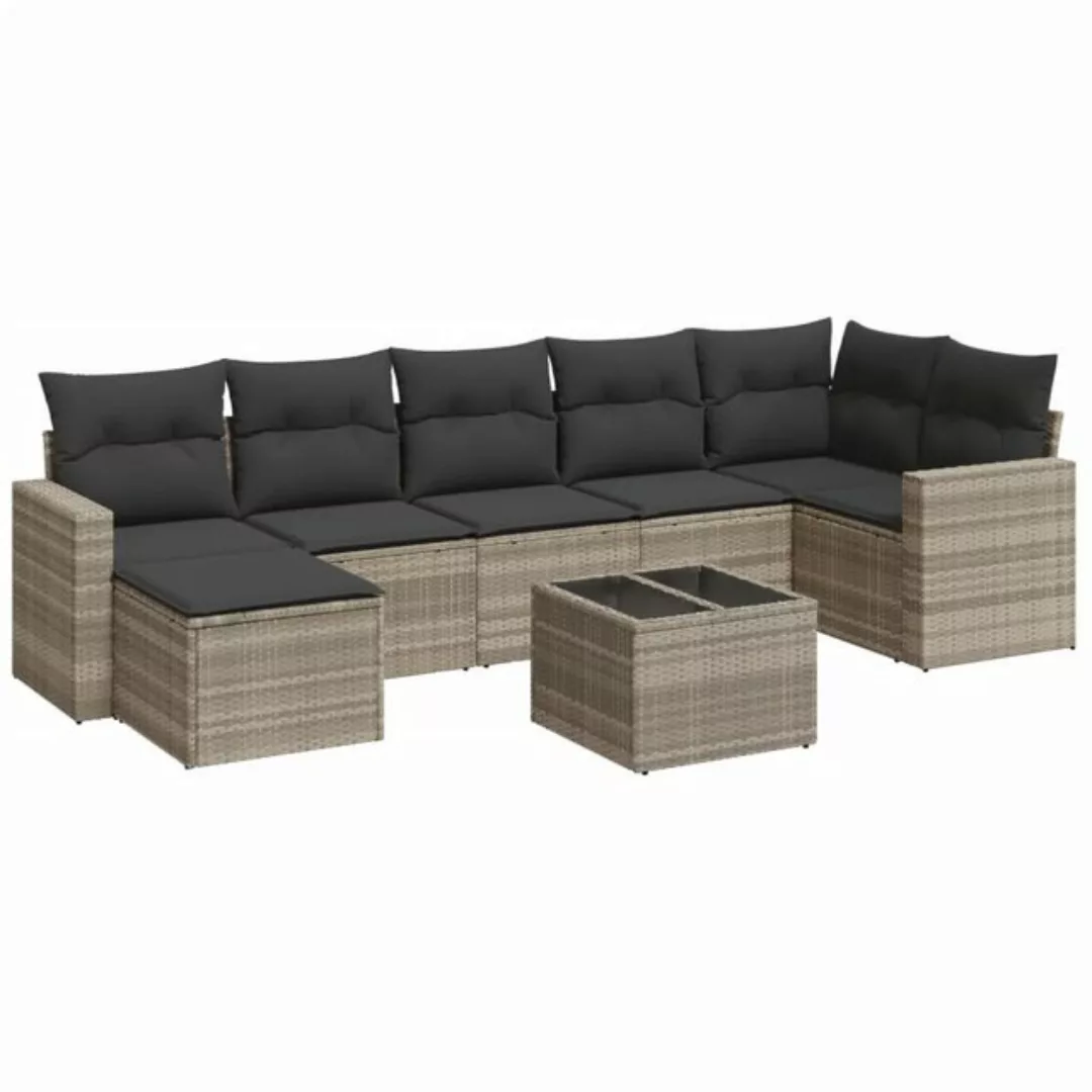 vidaXL Sofaelement 8-tlg. Garten-Sofagarnitur mit Kissen Hellgrau Poly Ratt günstig online kaufen