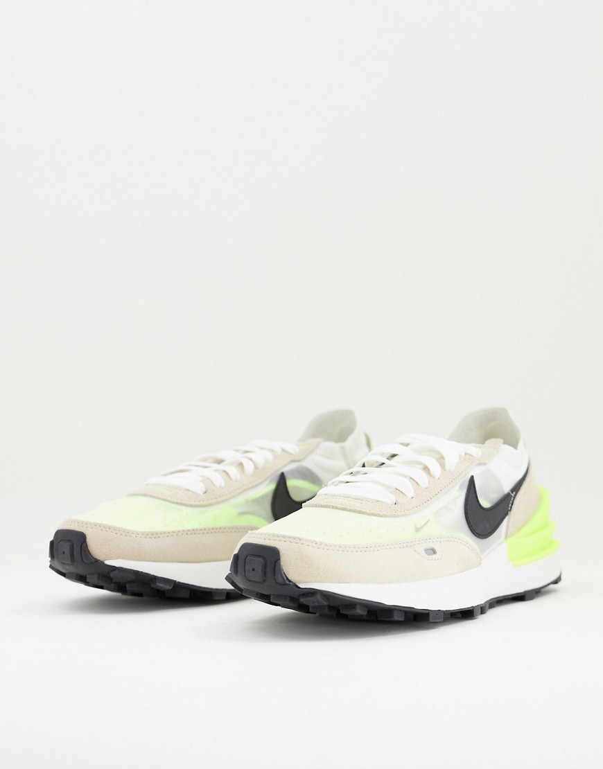 Nike – Waffle One – Sneaker in gebrochenem Weiß, Schwarz und Volt günstig online kaufen