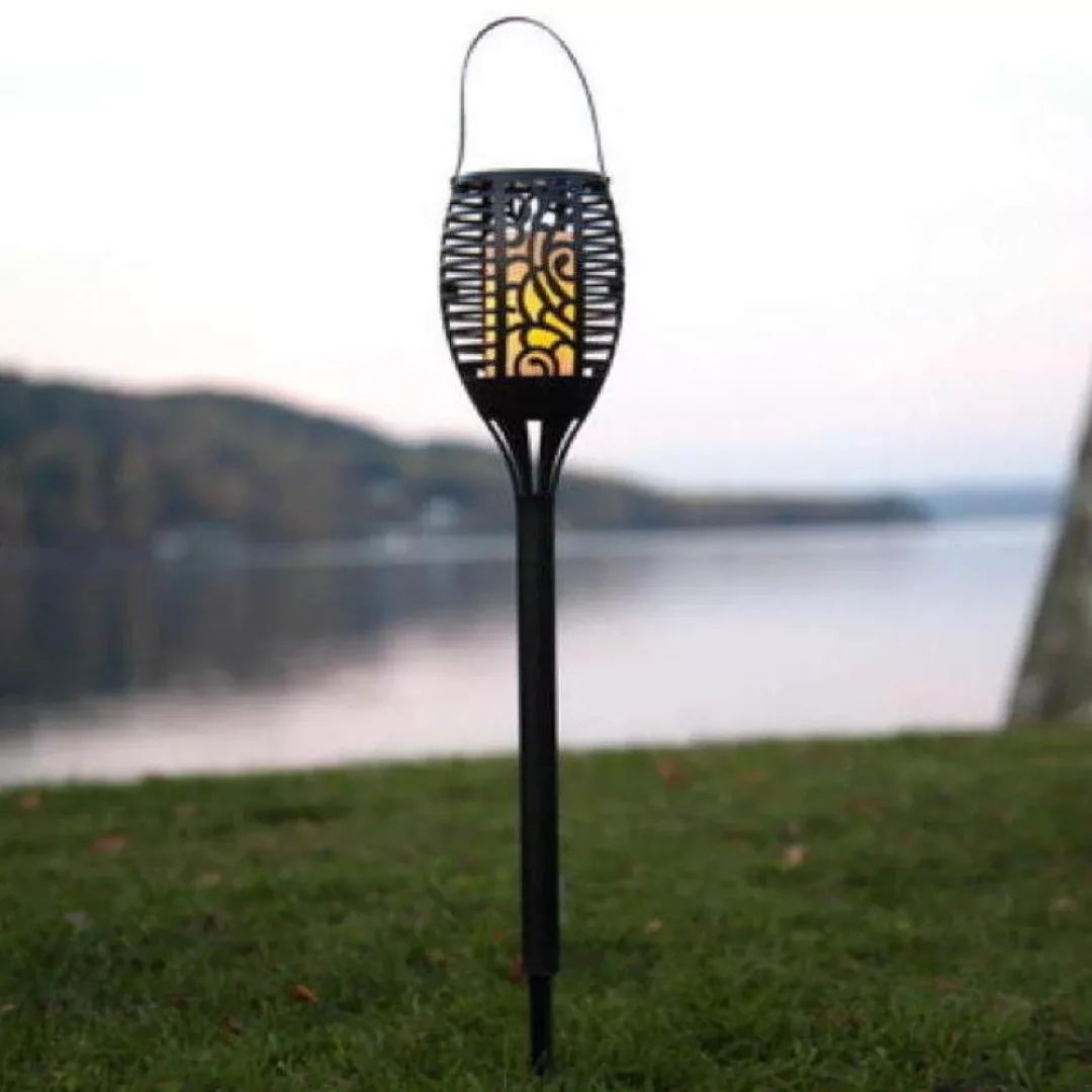 LED Solar Fackel Flame in Schwarz 0,18W IP44 mit Dämmerungssensor und Erdsp günstig online kaufen