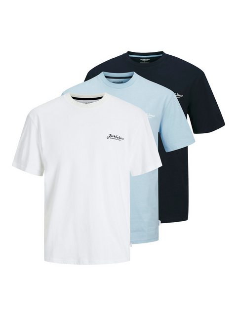 Jack & Jones Rundhalsshirt JJBEAU TEE SS FRONTPRINT 3PK MP (Packung, 3-tlg) günstig online kaufen